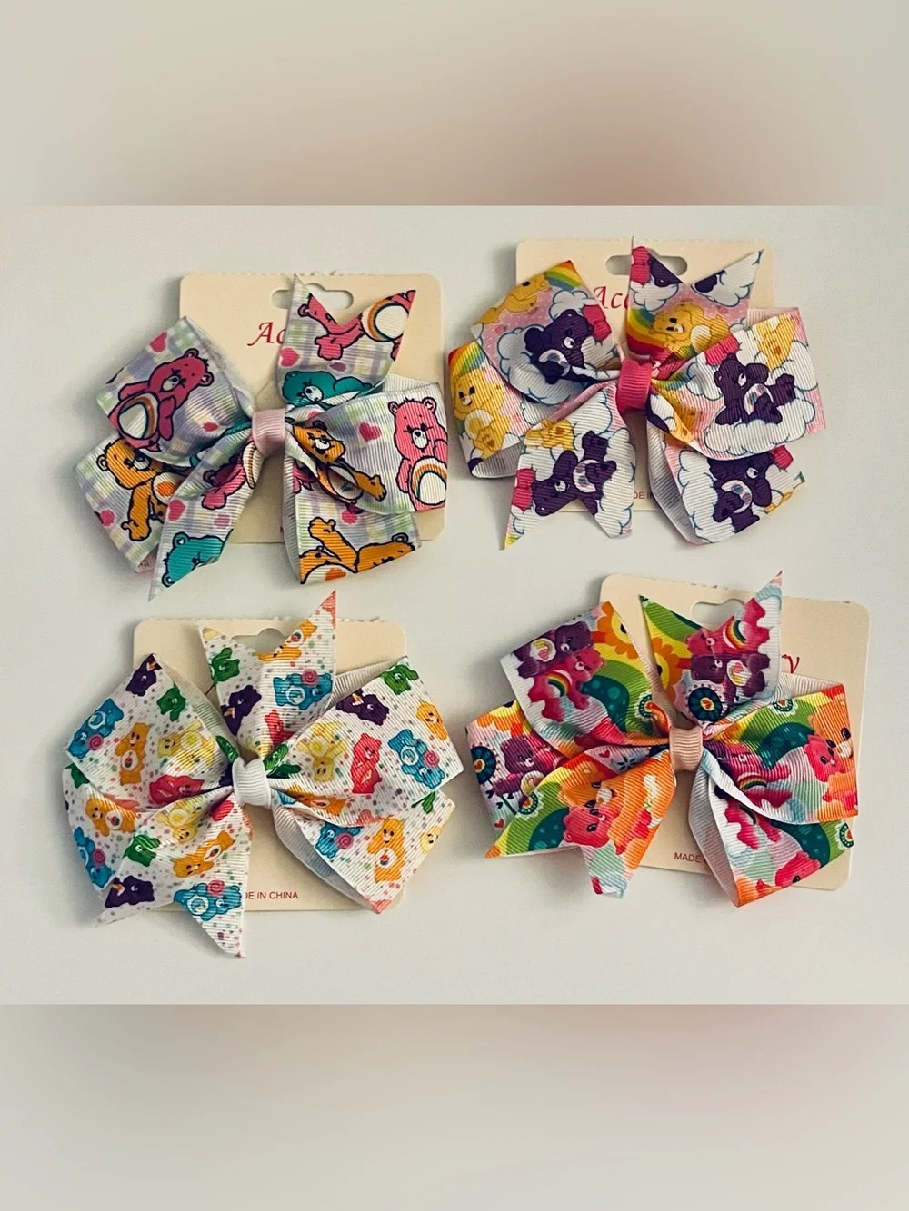 CareBear Print Hair Bows - Set of 4